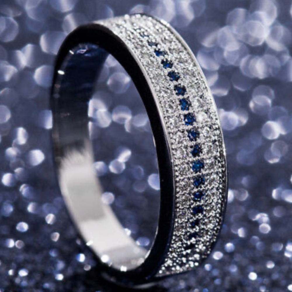 New 925 Sterling silver round shape blue sapphire Ring